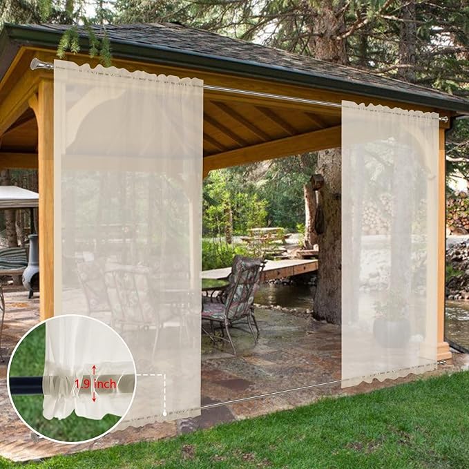 SpaceDresser Waterproof Outdoor Sheer Curtains for Patio - 2 Panels Rod Pocket Indoor Voile Sheer Curtain for Living Room,52W x 120L inch,Ivory