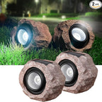 2 Pack Solar Rock Lights Outdoor, Angle Adjustable Solar Lights Outdoor Waterproof, LED Solar Garden Lights, Auto On/Off Landscape Lighting for Yard Pathway Patio Flower Bed - White Glow (Stone Brown)