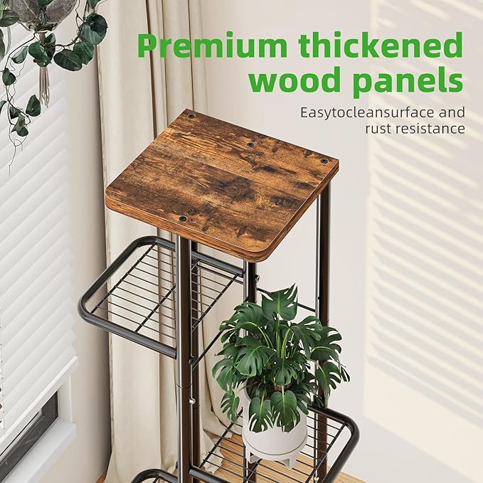 Plant Stand Indoor, Tall 6 Tier Metal Plant Shelf – Brown