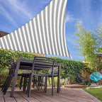 E&K Sunrise 26' x 26' x 26' Sun Shade Sail Triangle Canopy Shade Cover UV Block for Patio Backyard Garden Outdoor (Gray White Strip)
