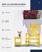 KINGYES Outdoor Rocking Chair Set of 2, High Density Polyethylene Patio Rocking Chairs with 330lbs Support for Adults, Yellow