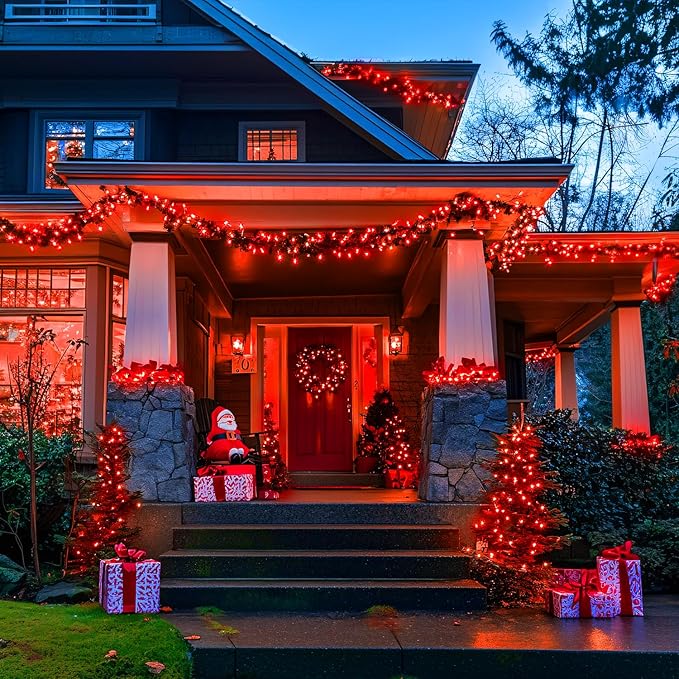 String Lights - 168 ft Red LED Halloween Lights with Remote, 600 Count