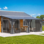 AECOJOY 20' x 10' Outdoo Gazebo for Patio with Curtains and Netting, Large Wall-Mounted Pergolas and Gazebos Clearance Hardtop 10x20 Lean to Metal Gazebo with Patio Roof, Heavy Duty Awnings for Patio
