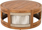 Merax 4-Piece Patio Premium Acacia Wood Outdoor Furniture Set,All Weather Curved Tub Design with Woven Rope Accents Loveseat Chairs and Table for Backyard, Balcony and Deck,Teak+ Beige