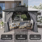 Aoxun 12'x12' Hardtop Gazebo, Aluminum Frame Canopy with Double Galvanized Steel Roof, Outdoor Metal Pavilion with Netting, Curtains for Backyard, Patio and Deck