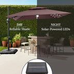 Best Choice Products 9x12ft LED Cantilever Patio Umbrella w/Base Included & 360° Rotation, Large Solar Offset Hanging Outdoor Sun Shade for Deck, Backyard Table w/Stand & Lights – Deep Taupe