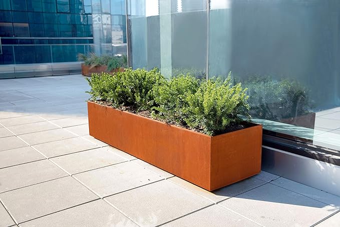 Plantercraft Large Rectangular Planters for Outdoor Plants – 36x12x12 Inch Corten Steel Planter Box | Heavy Duty Metal Raised Garden Bed for Patios & Decks | USA Made & Fully Welded