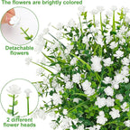 20 Bundles Artificial Flowers for Outdoors Fake Plastic Flowers UV Resistant Realistic Faux Plants Shrubs for Spring Summer Garden Porch Yard Patio Planter Window Box Home Decor, White