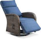 Zero Gravity Patio Swivel Rocking Recliner Chair - Wicker Outdoor Lounge Chair with Adjustable Backrest & Footrest, All Weather Reclining Rocker Chairs with Thick Cushion for Pool Deck Blue