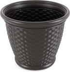 Suncast 4 Pack Sonora 18 Inch Lightweight Durable Plastic Wicker Decorative Flower Planter Pot for Yard, Garden, Indoor or Outdoor Use, Brown