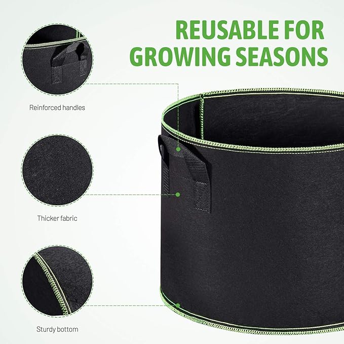 Delxo 20 Pack 5 Gallon Grow Bags Heavy Duty Aeration Fabric Pots Thickened Nonwoven Garden Plant Growing Bags with Handles for Planting