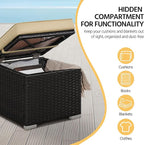 Yaheetech Wicker Ottomans, Set of 2 Patio PE Rattan Side Tables with Hidden Storage & Removable Cushion, Outdoor/Indoor Footstools, Additional Seating for Garden/Balcony/Yard, Brown/Khaki