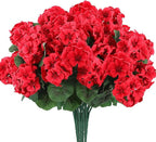 Artificial Geranium Flowers, Red Silk Bundles for Indoor and Outdoor Decor