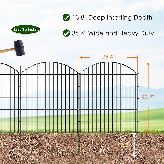 Decorative Fences: Black Steel Garden Border, 5 Panels and 6 Stakes