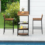 Bar Set, 3-Piece Outdoor Acacia Wood Bar Table & 2 Stools, Natural