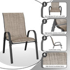 Patio Dining Chairs Set of 2, Outdoor Stackable Dining Chairs High Back, Patio Furniture for Backyard, Porch, Garden, Poolside (Brown)
