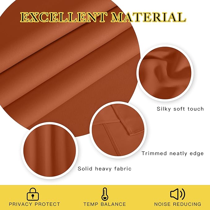 NICETOWN Burnt Orange Blackout Curtains for Bedroom/Living Room 132 Inch Length - Thermal Insulated Room Darkening Grommet Top Window Curtains (100 by 132 - Inch, 1 Panel)