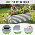 INNO STAGE 4x2x2ft Galvanized Raised Garden Bed, Raised Garden Bed Kit-Metal Planter Box Outdoor, Planting for Vegetables, Fruits, Herbs, Flowers, Silver