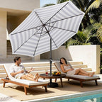 MEWAY 9ft Patio Umbrella Outdoor Table Umbrellas with Push Button Tilt and Crank, Market Umbrella 8 Sturdy Ribs for Deck, Garden, Pool and Backyard, Black-white-striped
