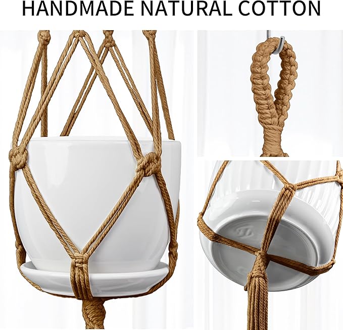 Macrame Plant Hanger - Fits 4 to 13 inches Pots for Indoor Outdoor, 34"/41"/46" 3 Sizes Set, Brown (POTS NOT Included)