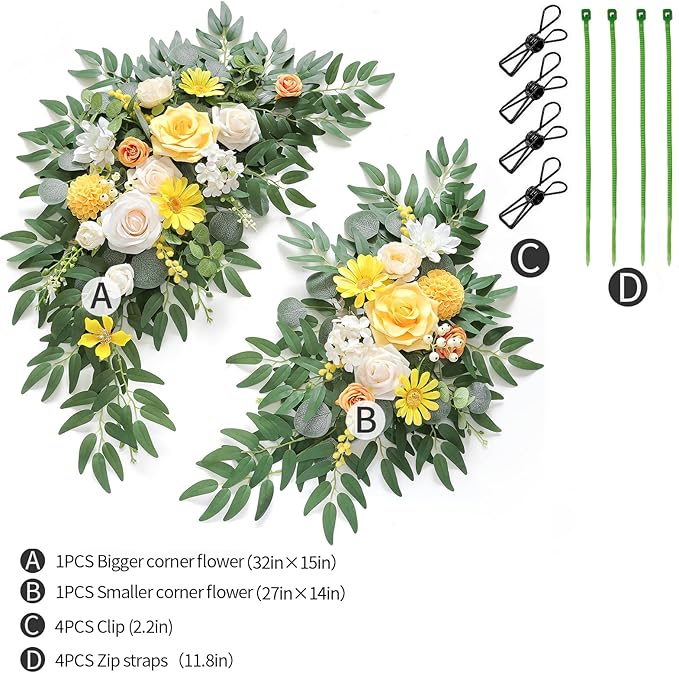 Artificial Flowers Wedding Arch Swag Set, 2 Pieces, Creamy Yellow Silk