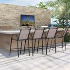 HOMREST Outdoor Bar Height Stools Set of 4,High Back Patio Chairs with Armrests,Textilene Chairs with Breathable Fabric & Metal Frame for All Weather,Taupe