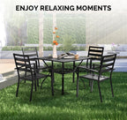 VINGLI 36" Square Patio Table for 4, Metal Outdoor Dining Table with Umbrella Hole, All-Weather Steel Patio Dining Table Outdoor Table for Lawn, Garden, Backyard, Black