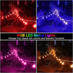 Mlambert 48FT Outdoor Patio Lights, 6 Lighting Modes RGB Cafe String Lights with 15 Dimmable LED Shatterproof Bulbs for Deck Porch Gazebo-White 1 Pack