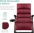 Best Choice Products Oversized Zero Gravity Chair, Folding Outdoor Patio Recliner, XL Anti Gravity Lounger w/Removable Cushion, Cup Holder, Side Tray, 350lb Capacity - Burgundy