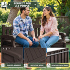 Flamaker 80 Gallon Storage Bench with Cushions Outdoor Indoor, Durable All-Weather Seating with Hidden Storage, Lockable Deck Box for Garden, Patio, Poolside (Brown)