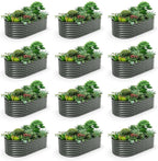 A ANLEOLIFE 12-Set 8X4X2 ft Galvanized Raised Garden Bed Kit, Oval Metal Deep Root Planters for Outdoor Plants, Quartz Grey