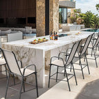 VINGLI Patio Chairs Set of 8 – Stackable Outdoor Dining Chairs with Comfortable Sling High Back Chairs and Armrests for Lawn, Poolside, Courtyard, Balcony, Garden, Yellow