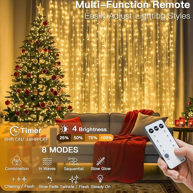 String Curtain Lights, 900 LED, Warm White, 29.5 x 9.8 Ft