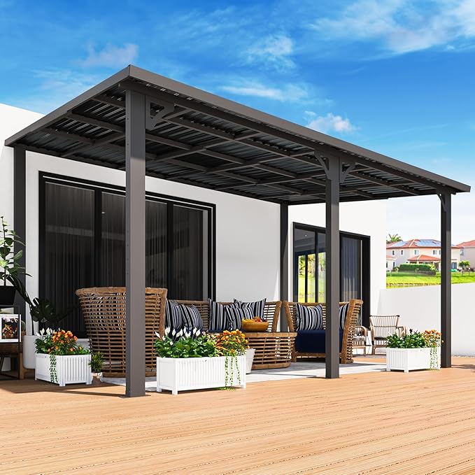 AECOJOY 14' x 10' Outdoor Hardtop Gazebo Pergola for Patio, 10x14 Large Galvanized Steel Heavy Duty Lean to Wall-Mounted Pergolas and Gazebos Clearance, Metal Patio Roof Awnings for Backyard, Decks