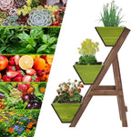 3-Tiers Wooden Raised Garden Bed Tiered Planter Box Flower Pots Vertical Garden Planter Wood Plant Stand Planter Kit for Vegetables Flowers Herbs for Patio Balcony Freestanding (Carbonized S)