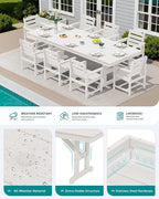 SERWALL 9 Piece Outdoor Dining Set, 84" HDPE Outdoor Table and Chairs for 8，All Weather Patio Furniture Set with Umbrella Hole for Backyard, Garden, White