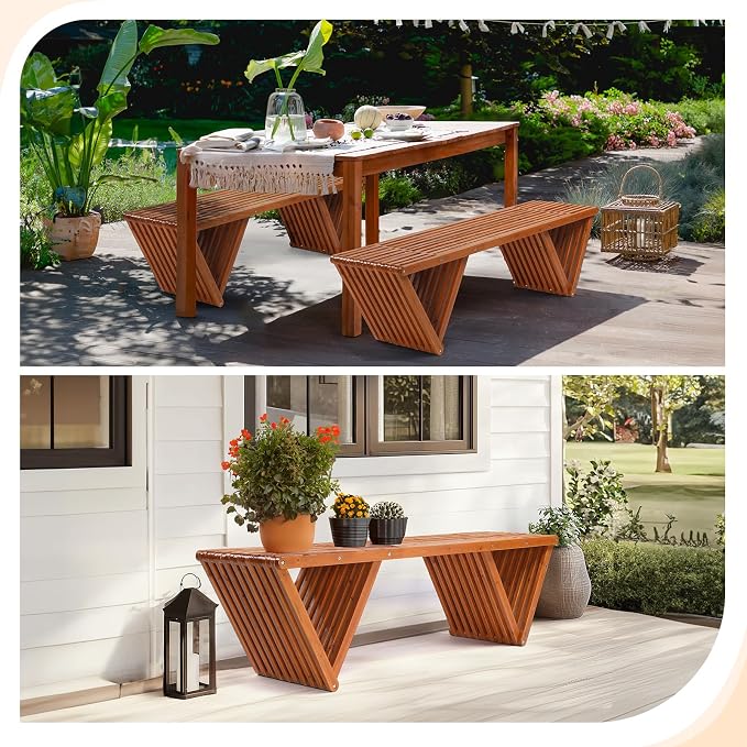 Outdoor Bench, 63-Inch Teak Backless Patio Seat, 600 lb Capacity