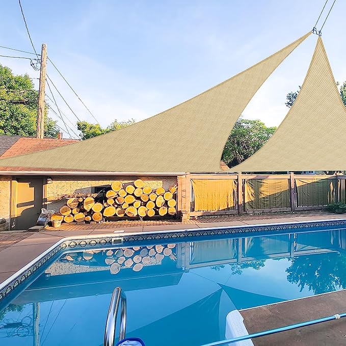E&K Sunrise 21' x 21' x 21' Sun Shade Sail Triangle Canopy Shade Cover UV Block for Patio Backyard Garden Outdoor (Sand)