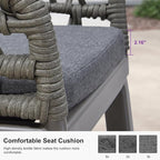 PURPLE LEAF Outdoor Rattan 29" Bar Stools Set of 2, Modern Boho Aluminum Patio Bar Height Chair with Cushion and Back for Garden Outdoor and Indoor, Smoke Grey