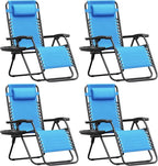 Homall Zero Gravity Chair Patio Folding Lawn Outdoor Lounge Gravity Camp Reclining Lounge Chair with Cup Holder Pillows for Poolside Backyard and Beach Set of 4 (Sky Blue)