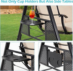 3-Seat Porch Swing with Adjustable Canopy and Beige Cushions