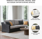 Signature Design by Ashley Beachcroft Curved Modern 3-Piece Outdoor Sectional with Cushion and 6 Throw Pillows, Light Gray