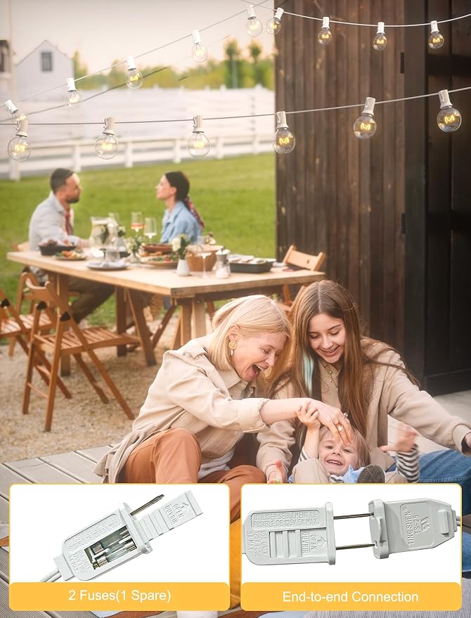 String Lights, 50 Ft Connectable Globe Patio Lights with 53 Clear G40 Bulbs