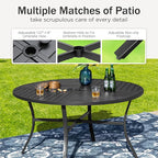 PHI VILLA 5 Pieces Outdoor Dining Set for 4, 42" Round Black Metal Table with Umbrella Hole & Wrought Iron Chairs, Large Outside Furniture with Red Cushions & Pillows for Patio, Deck, Porch