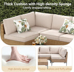 Jing's Villa 5-Piece Outdoor Patio Furniture Set,Ratten Conversation Sectional Sofa w/Coffee Table, All-Weather Patio Conversation Set with Thick and Anti-Slip Cushions for Backyard,Deck,Beige
