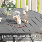 VICLLAX Round Patio Table with Adjustable Umbrella Hole for 6, All Weather Metal Outdoor Dining Table for Lawn Garden, 50" Outdoor Coffee Table, Grey Tabletop