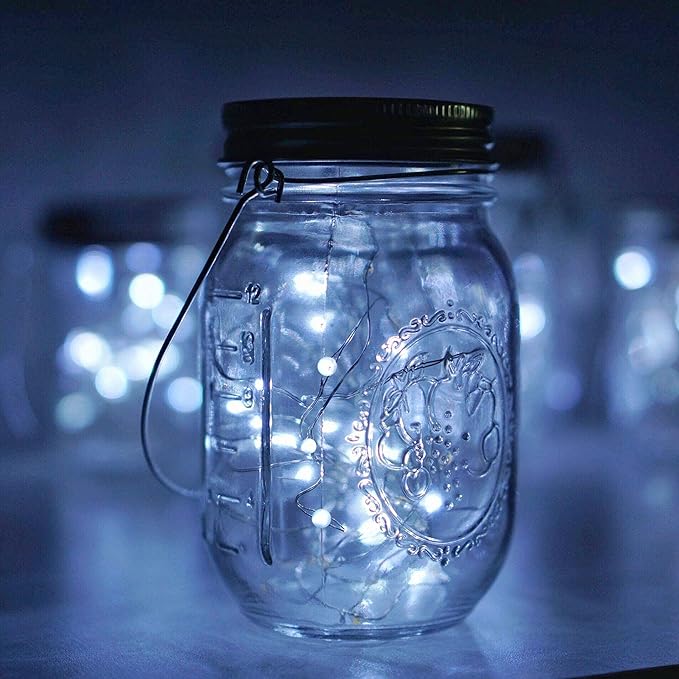 String Lights for Mason Jars, 30 LED Solar Copper Wire, Cold White