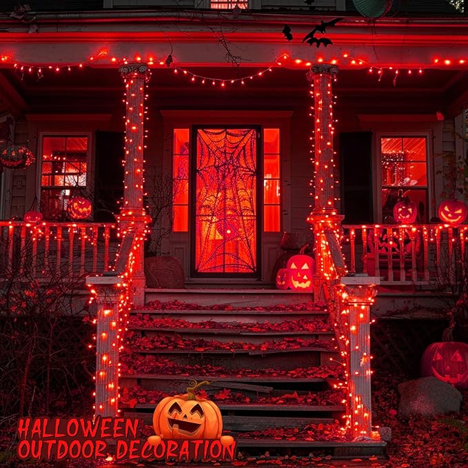 String Lights - 168 ft Red LED Halloween Lights with Remote, 600 Count