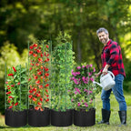 4 Pack Tomato Cages with 11 Gallon Grow Bags for Garden 55inch Tomato Planter with Trellis Heavy Duty Plant Stakes Support Frames for Climbing Vegetables Flowers Fruits Flowers