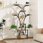 Elbourn Plant Stand Indoor with Grow Lights - 60" Tall Metal Plant Shelf for Multiple Plants, 8 Tiered Corner Plant Stands for Indoor Plants, X - Shaped Decorative Rack for Home, Living Room & Patio Decor (Brown)